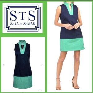 Sail to Sable Classic Sleeveless Shift Tunic Dress in Navy/Kelly Green S…